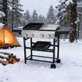 Propane Gas Grill & Griddle Combo - 2-Burner, Outdoor Cooking Grills with Cover for Camping, Tailgating, Black & Silver