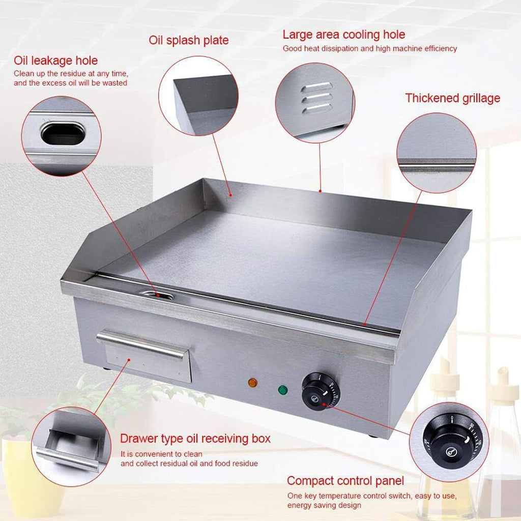 21' Commercial Electric Griddle, Stainless Steel Countertop Griddle Flat Top Grill Hot Plate BBQ 3000W Adjustable Thermostatic Control 122°F-572°F for Kitchen Restaurant