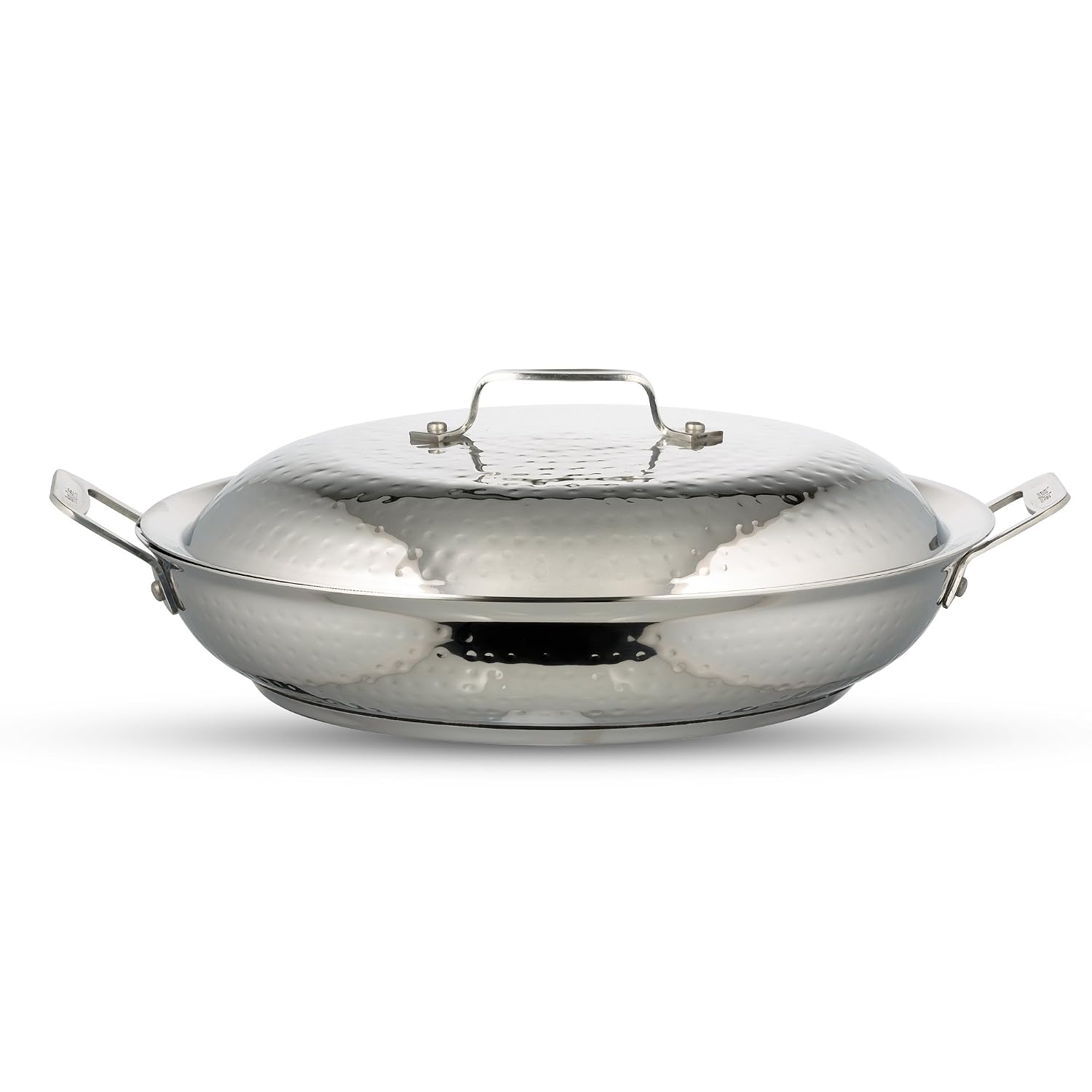 Bon Chef 60006HF Stainless Steel Induction Bottom Cucina 13' Braiser Pan with Lid, Hammered Finish, 3-1/2 Quart Capacity, 16-19/32' Length x 13-3/32' Width x 5-19/32' Height