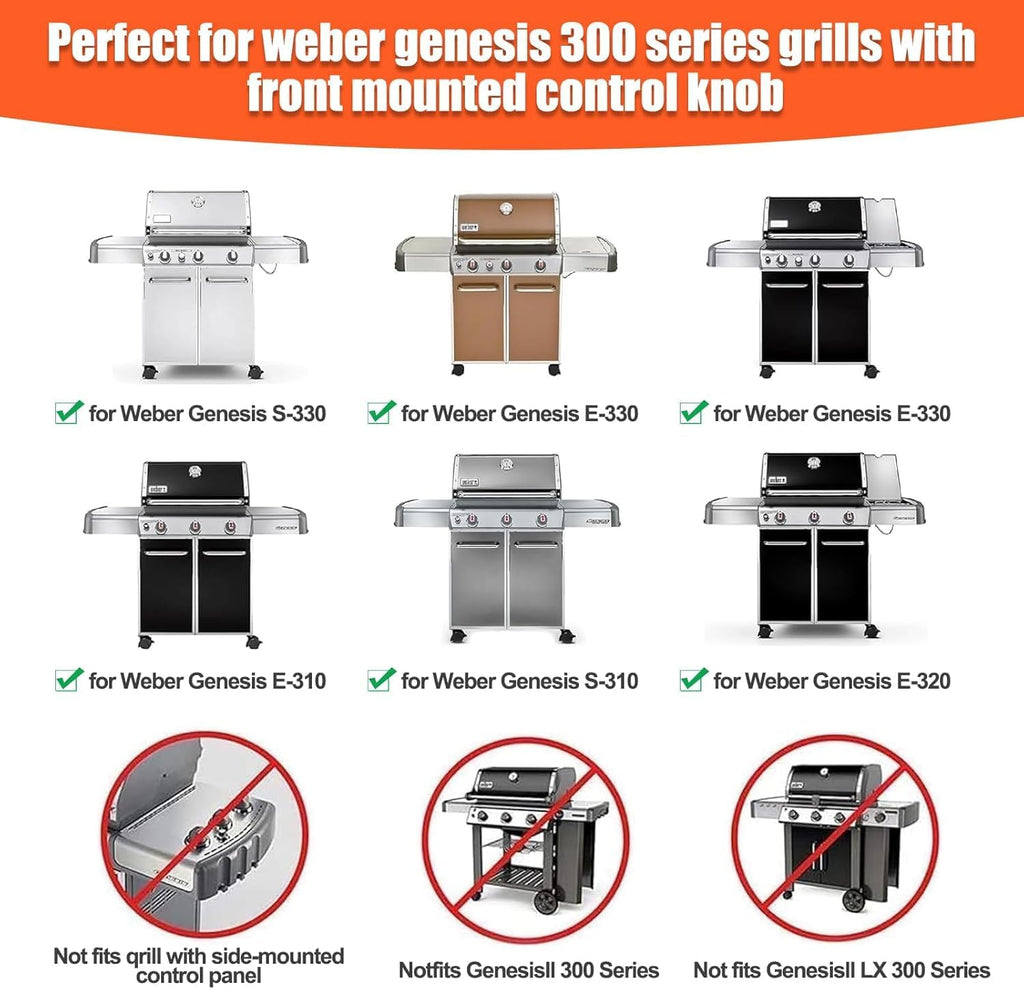 QuliMetal 304 Stainless Steel 7524 Grill Grates & 7621 Flavorizer Bars, 65505 Heat Deflectors for Weber Genesis 300 Series with Front Control Knob, Replacement for Genesis E310 S310 E/S320 E/S330