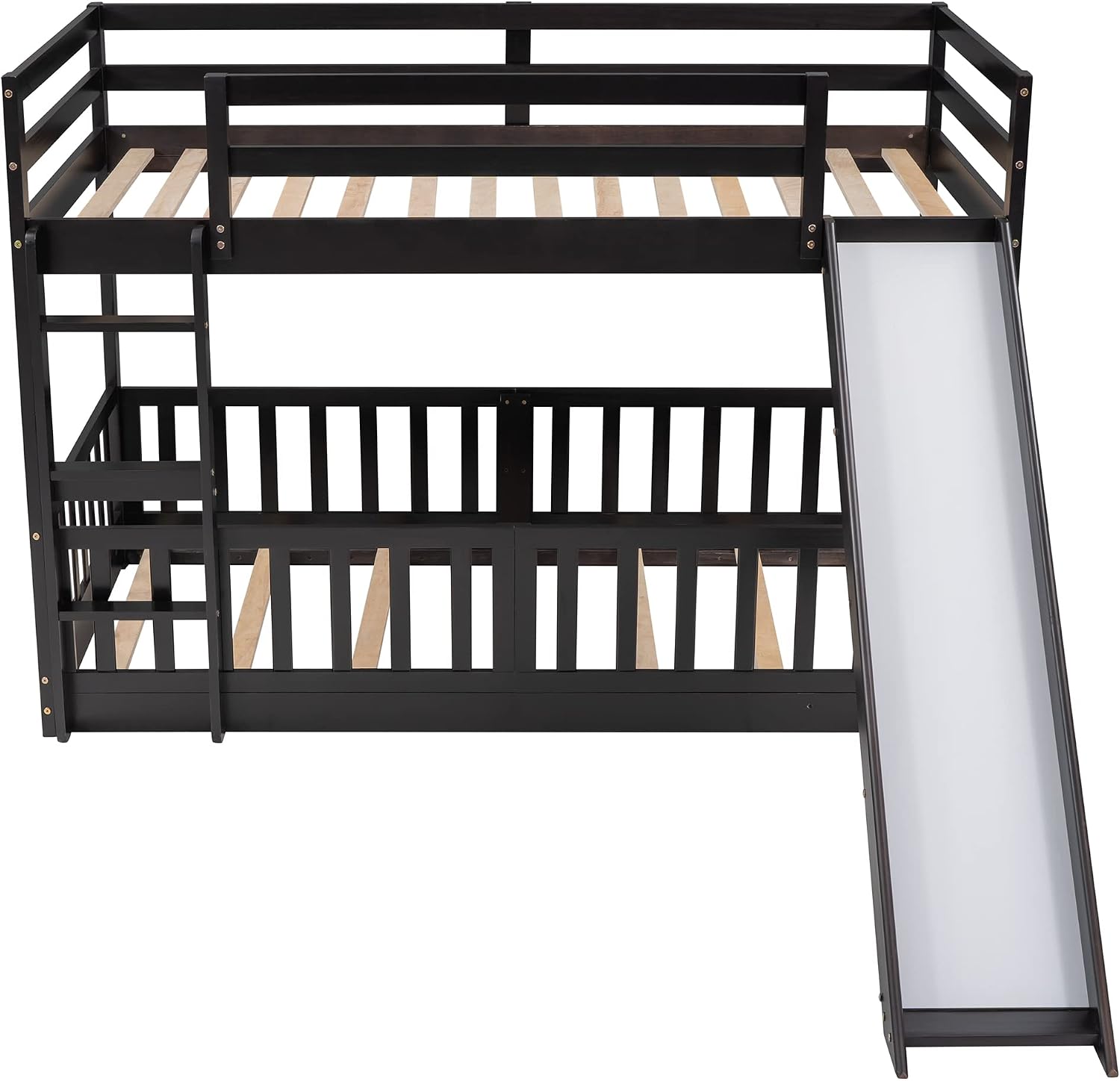 Bellemave Kids Bunk Beds with Slide, Twin Over Twin Bunk Beds with Ladder for Boys Girls, 3 Assembly Methods, Espresso