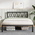 Novilla Full Size Bed Frame with Headboard, Metal Platform Bed Frame, Wood Slat Support, Heavy Duty, No Box Spring Needed, Easy Assembly, Black