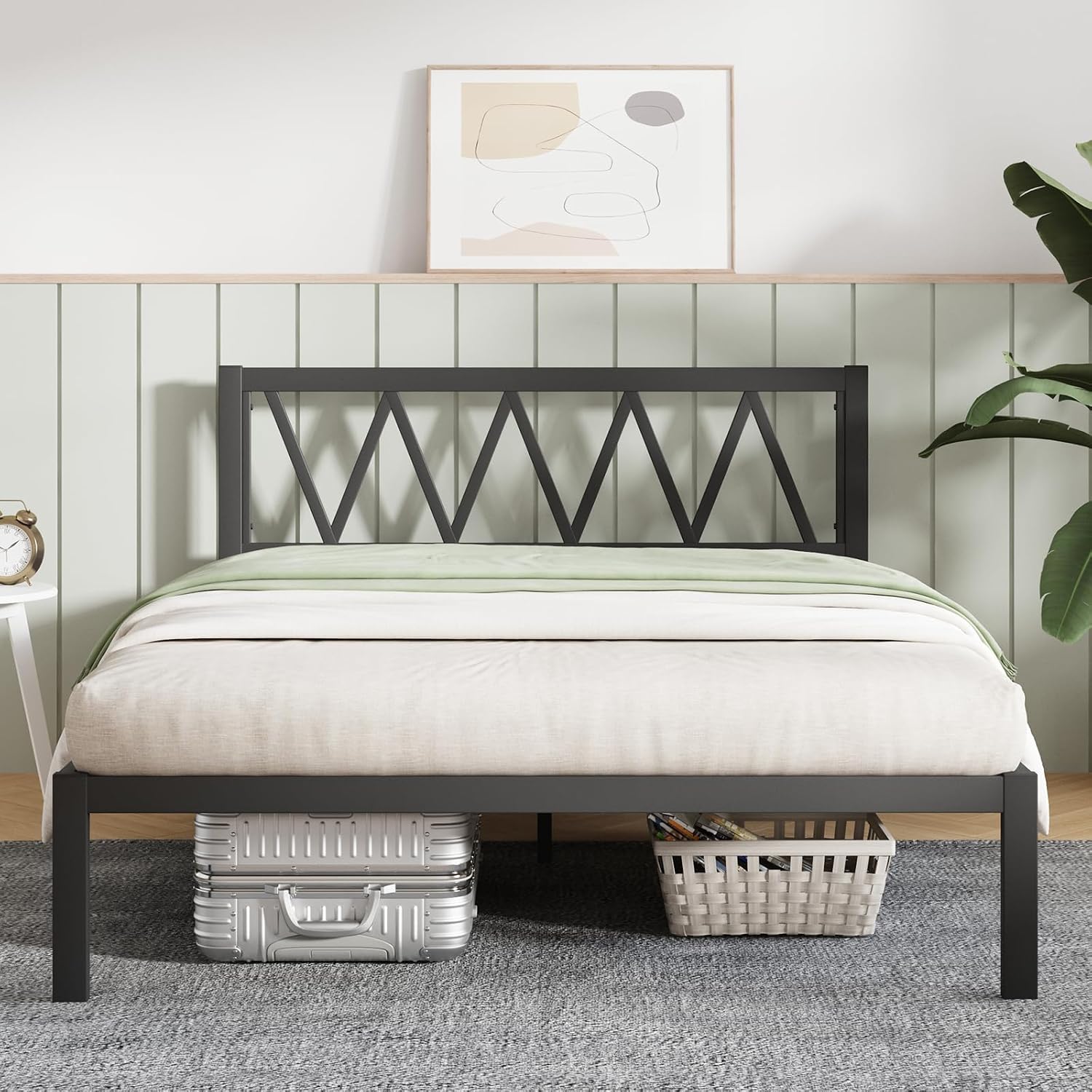 Novilla Full Size Bed Frame with Headboard, Metal Platform Bed Frame, Wood Slat Support, Heavy Duty, No Box Spring Needed, Easy Assembly, Black