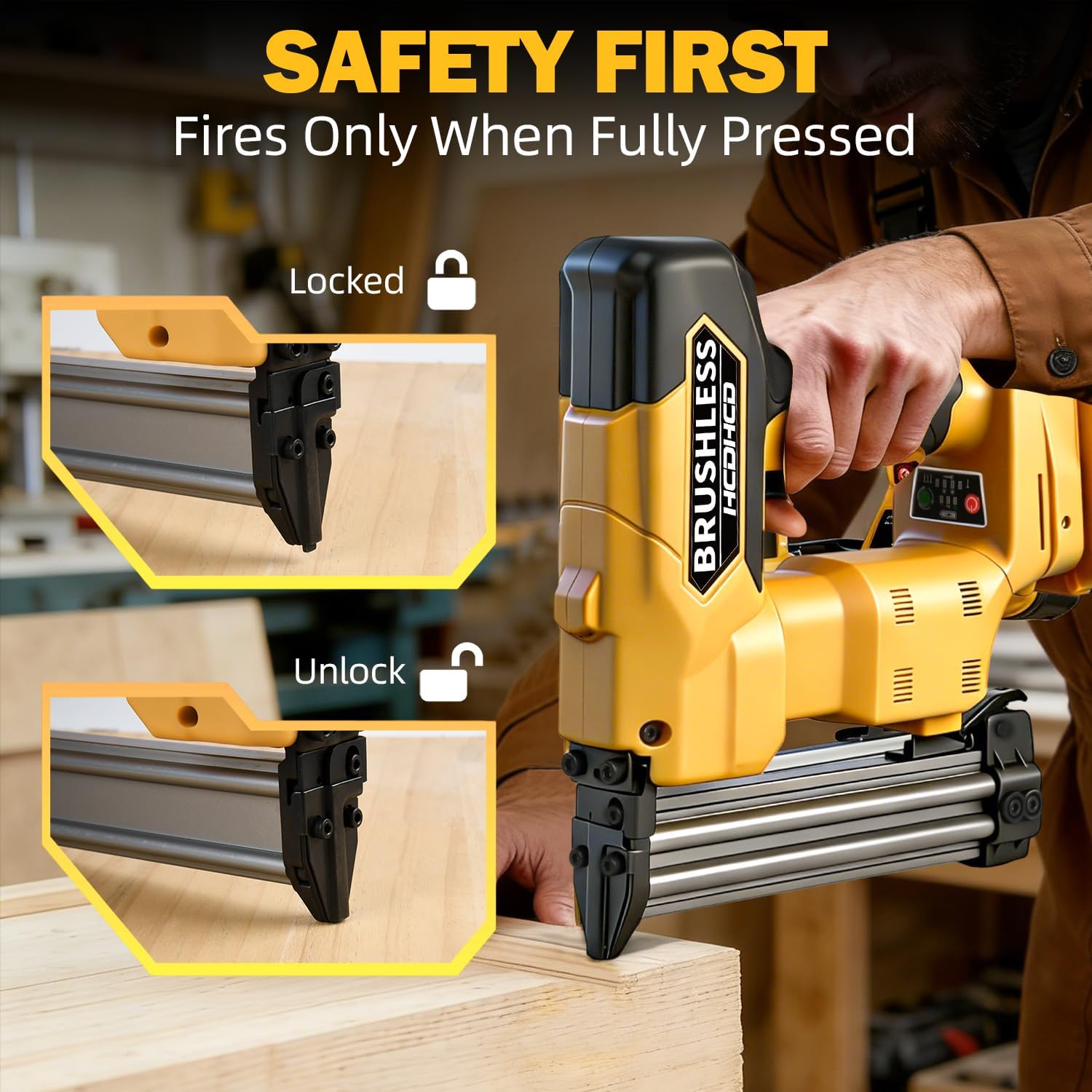 2-in-1 Cordless Brad Nailer & 1/4 Narrow Crown Stapler for DeWalt 20V Battery, 18GA Electric Nail Gun with 1000 Nails/Staples for Woodworking, DIY, and Home Renovation (Not Battery)