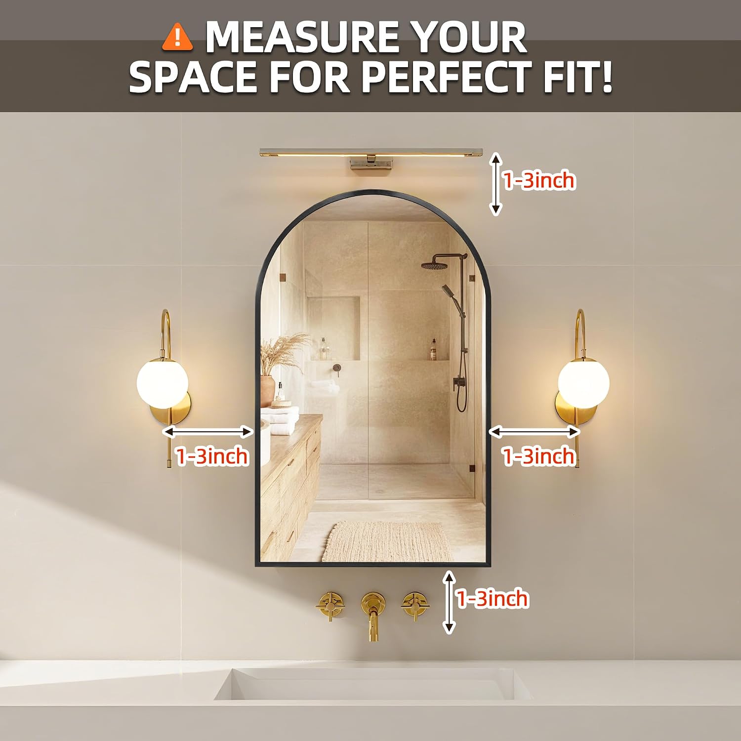 Arched Medicine Cabinet Mirror No Assembly Needed Bathroom Mirror with Storage Recessed or Surface Mount Options (Black, 31.5' L x 19.7' W)