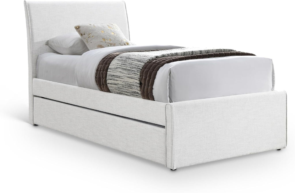 Meridian Furniture B1261Cream-T Myles Collection Modern | Contemporary Twin Trundle Bed with Soft Cream Durable Linen Textured Fabric, 41.5' W x 85' D x 44.5' H, Cream, Twin