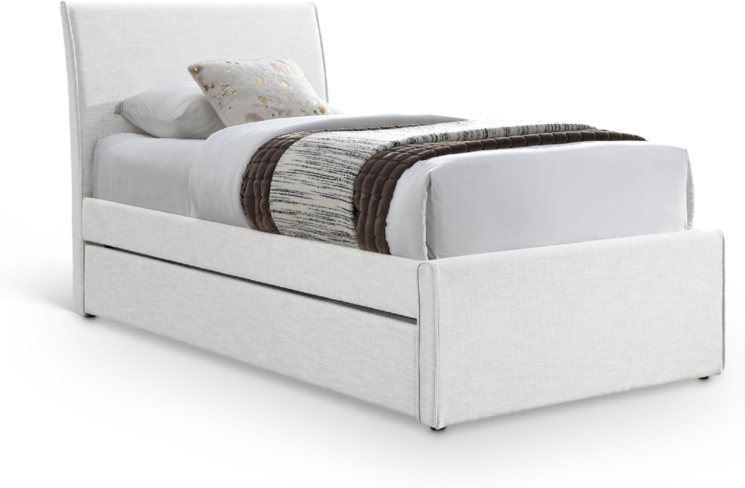 Meridian Furniture B1261Cream-T Myles Collection Modern | Contemporary Twin Trundle Bed with Soft Cream Durable Linen Textured Fabric, 41.5' W x 85' D x 44.5' H, Cream, Twin