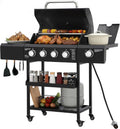 4-Burner Propane Gas BBQ Grill with Side Burner, 50,000 BTU Outdoor Portable Barbecue Grill w/Stainless Steel Grates, Side Table, Spice Rack & Wheels for Outdoor Cooking Patio Backyard Camping