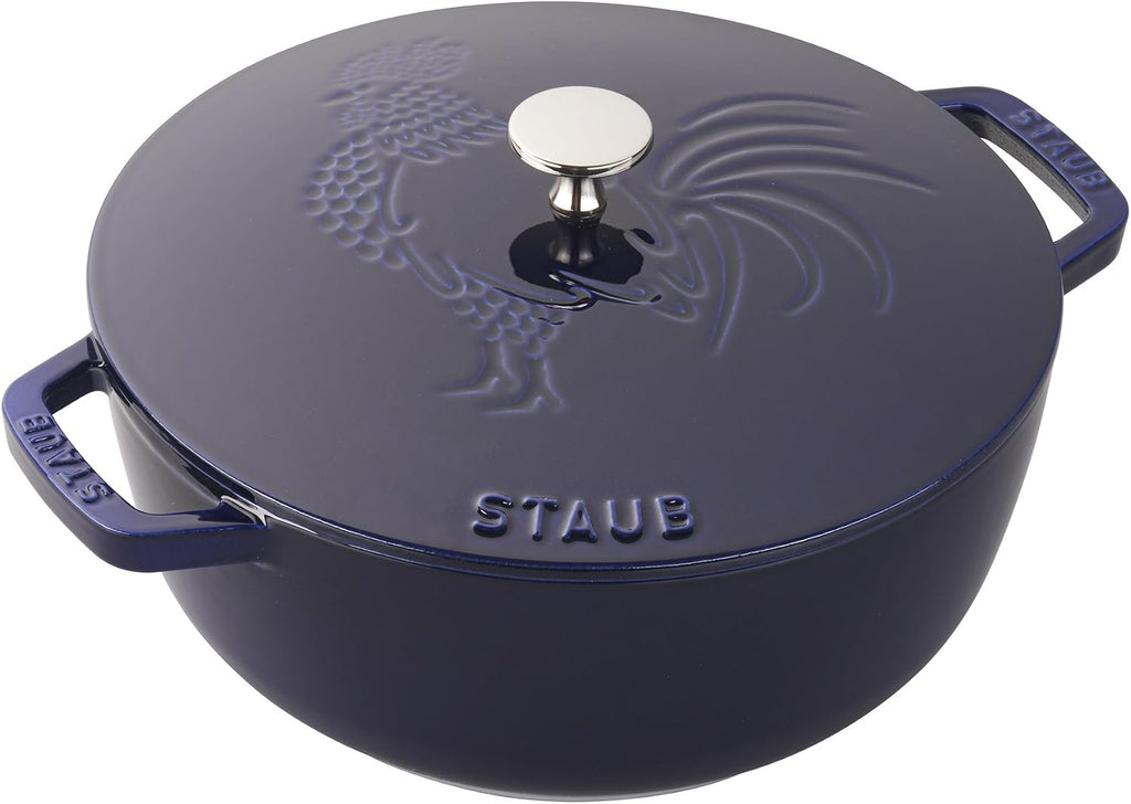 Staub Cast Iron 3.75-qt Essential French Oven Rooster - Dark Blue, Made in France