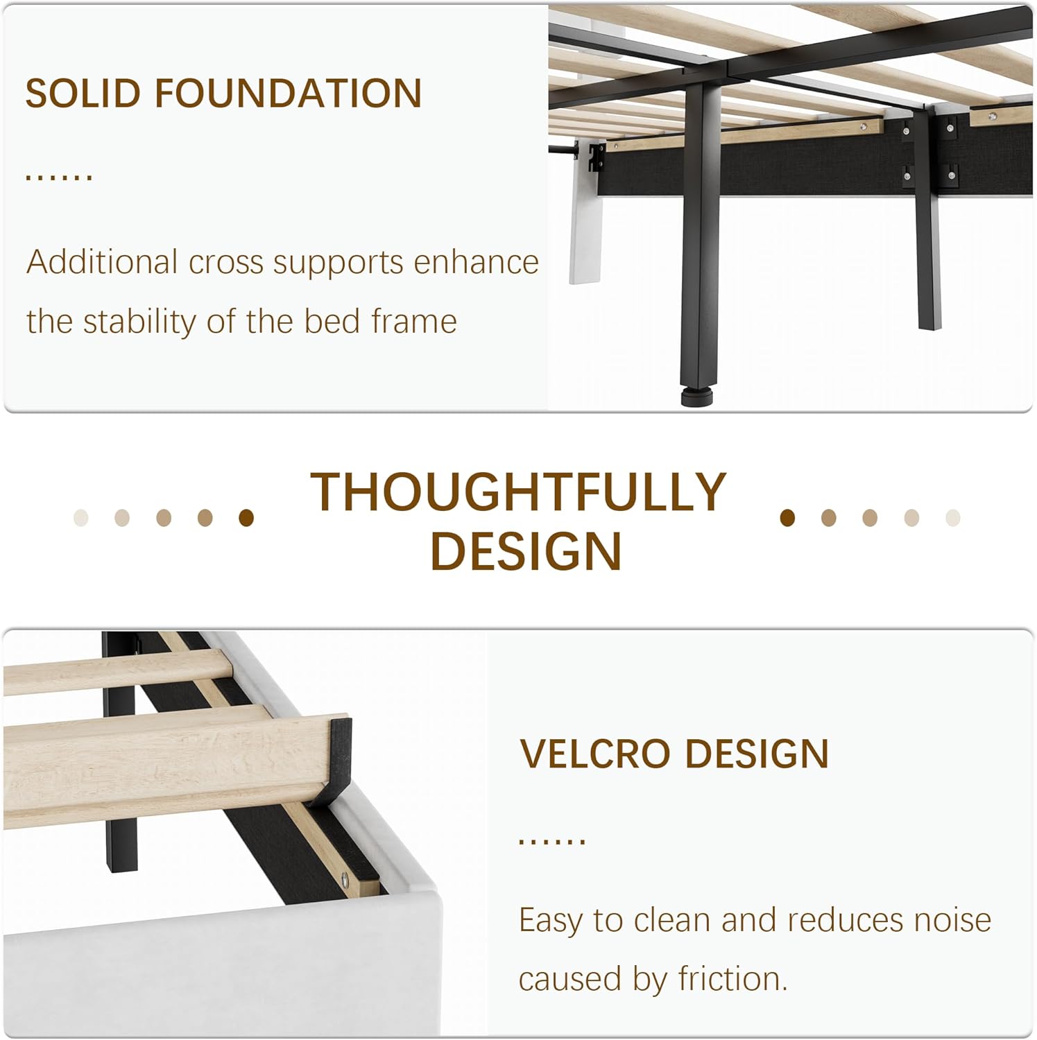 VECELO Queen Size Bed Frame with Diamond Tufted Headboard, Upholstered Platform Bedframe with Wood Slat Support, No Box Spring Needed, Velvet & White