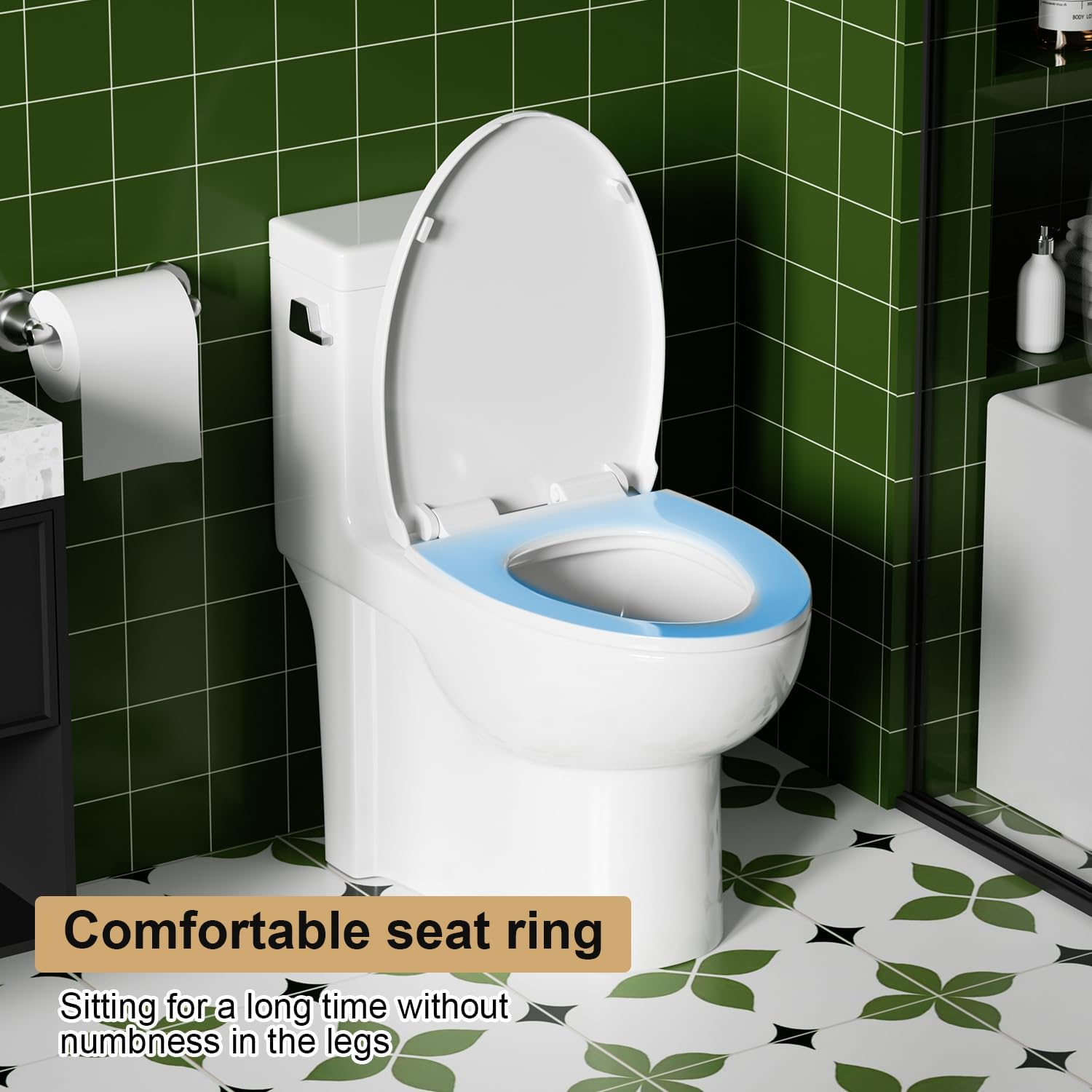 Elongated One Piece Toilet with Left-Hand Trip Lever, ADA Comfort Height, Seat Chair Height 17.3' Modern Toilet for Bathroom, 1.28 GPF, MAP 1000g, 12' Rough-In, Soft Closing Seat