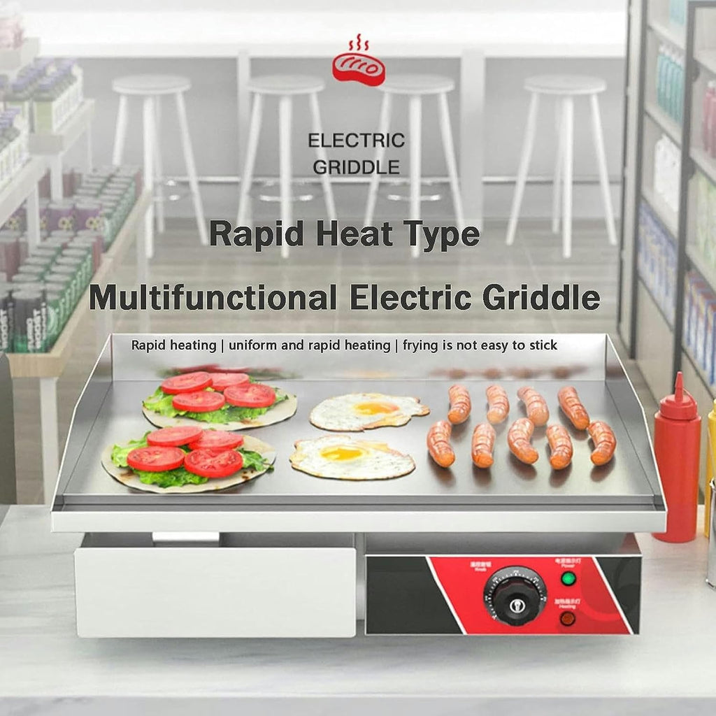 Commercial Large Electric Countertop Flat Top Griddle, Non-Stick Restaurant Teppanyaki Grill Kitchen Grill Counter Adjustable Temperature Control 122°F-572°F for Home Kitchen Barbecue