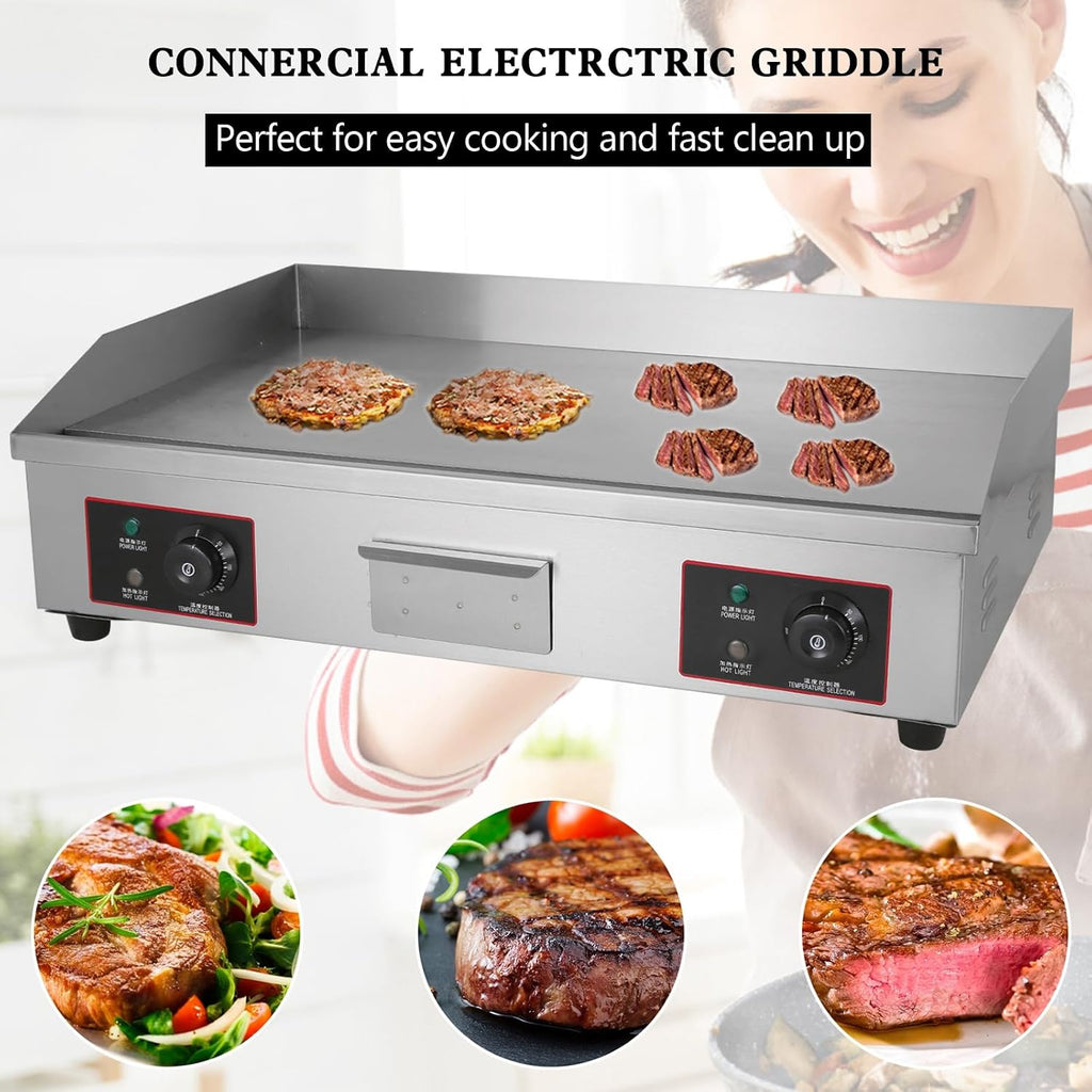 Topteng 30' Commercial Electric Griddle, Commercial Griddle Electric Flat Top Griddle Stainless Steel Countertop Griddle Grill 4400W with Drip Hole, 50-300℃ Griddle for Home Restaurants