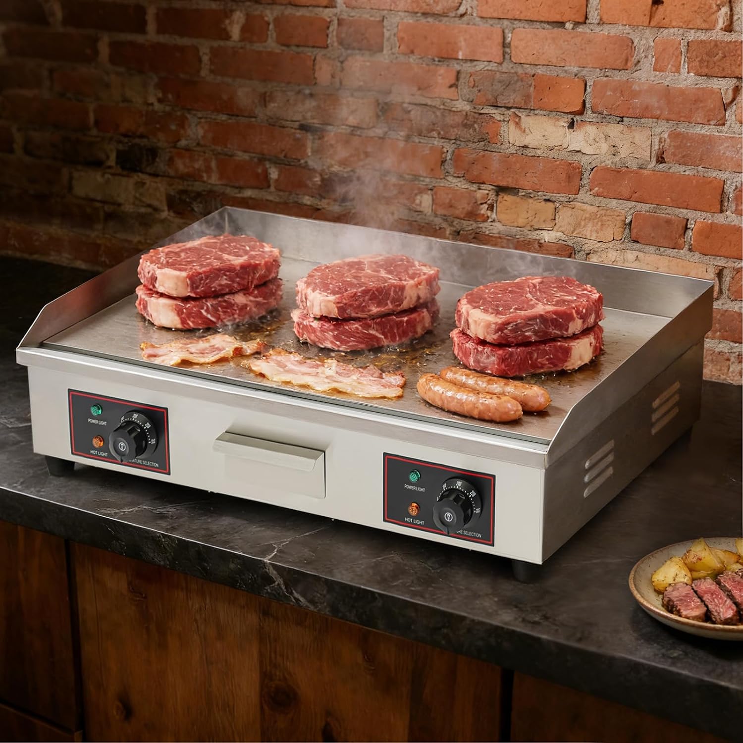 30' Commercial Electric Griddle, 110V 3000W Electric Stainless Steel Countertop Flat Top Griddle, Electric Flat Top Grill Teppanyaki Grill with Adjustable Temperature Control 122-572℉ (No Plug)