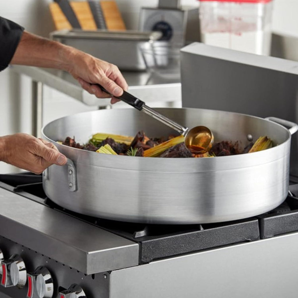 TrueCraftware- 35 qt. Aluminum Brazier Pot with Cover 6mm Thickness- Heavy Weight Cookware Braiser Pan Braising Pan Perfect Roasting Baking Sauteing Searing and Pan Frying Mirror-Finished