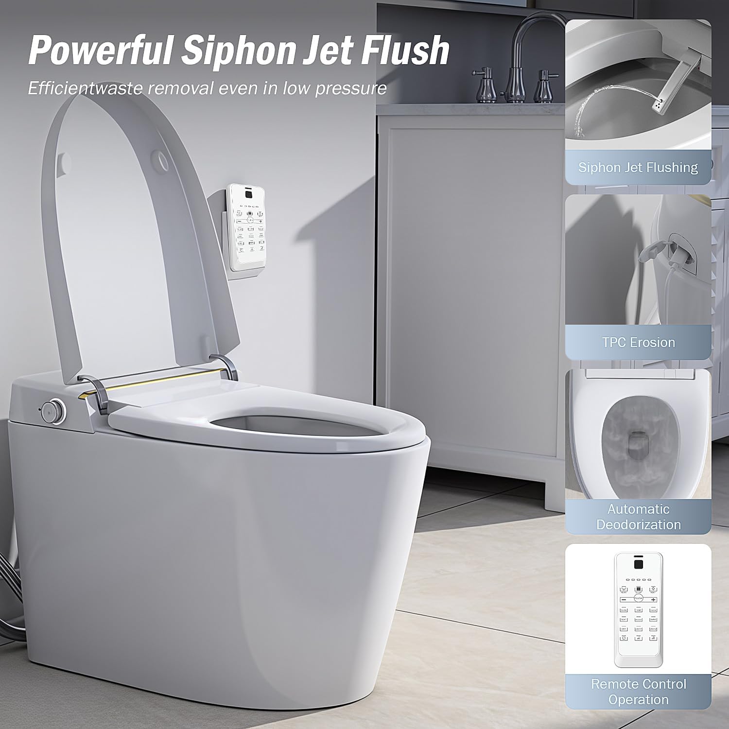 Smart Toilet with Bidet Built In, Heated Seat, Tankless Modern Elongated Electric Toilet with Warm Water Wash, Air Dryer & Dual Auto Flush, LED Display & 1000g MaP Flush, 1.28 GPF