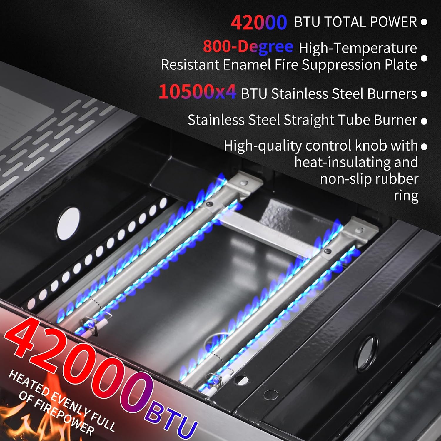 CIG GARDEN 4-Burner Propane Gas Grill and Griddle Combo, 42,000 BTU Output BBQ Grill with Cast Iron Grates, Perfect for Outdoor Cooking, Balcony, Backyard, Camping, Barbecue