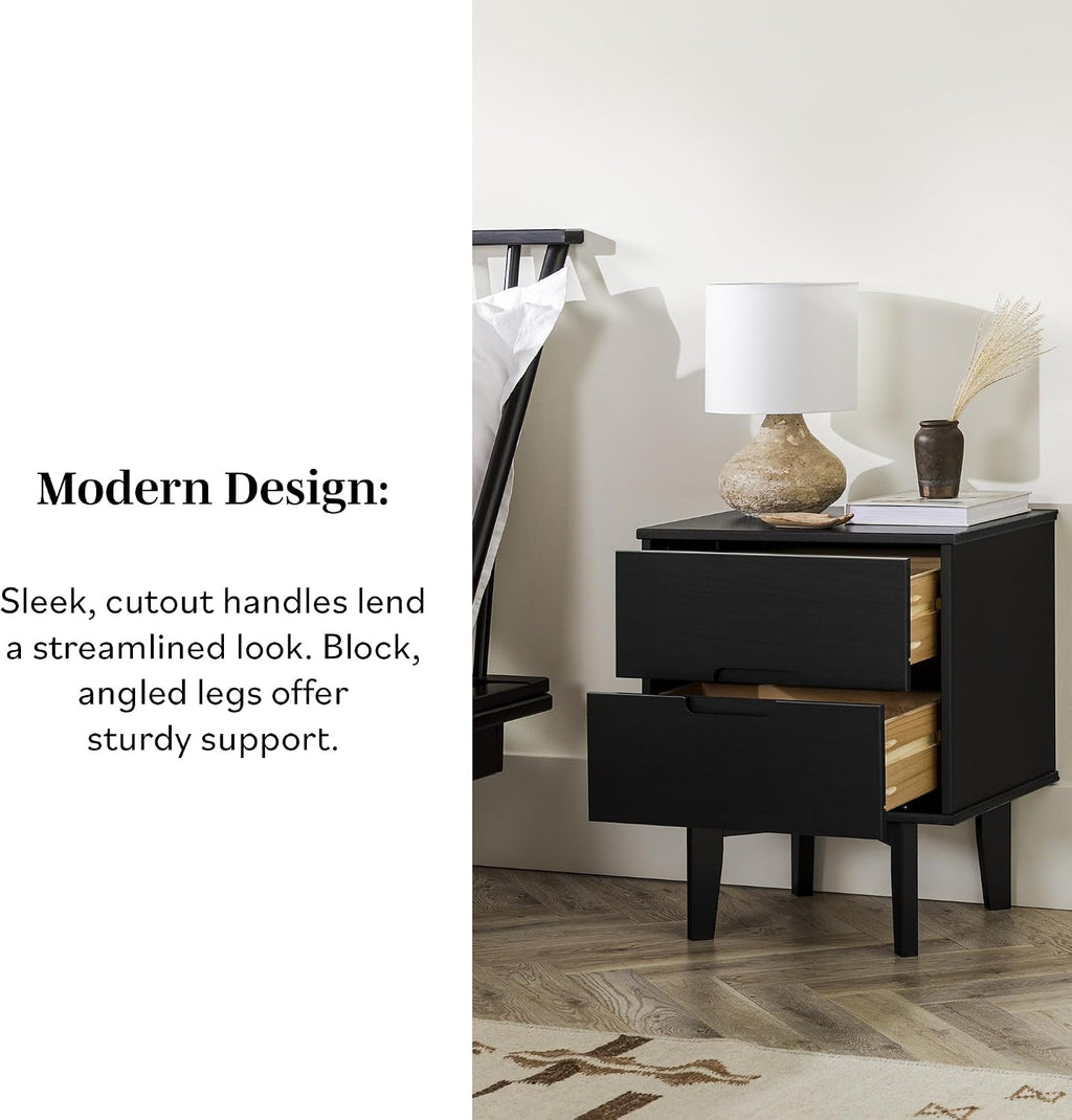 Brynn Modern Solid Wood 2-Drawer Nightstand 24 Inch Black