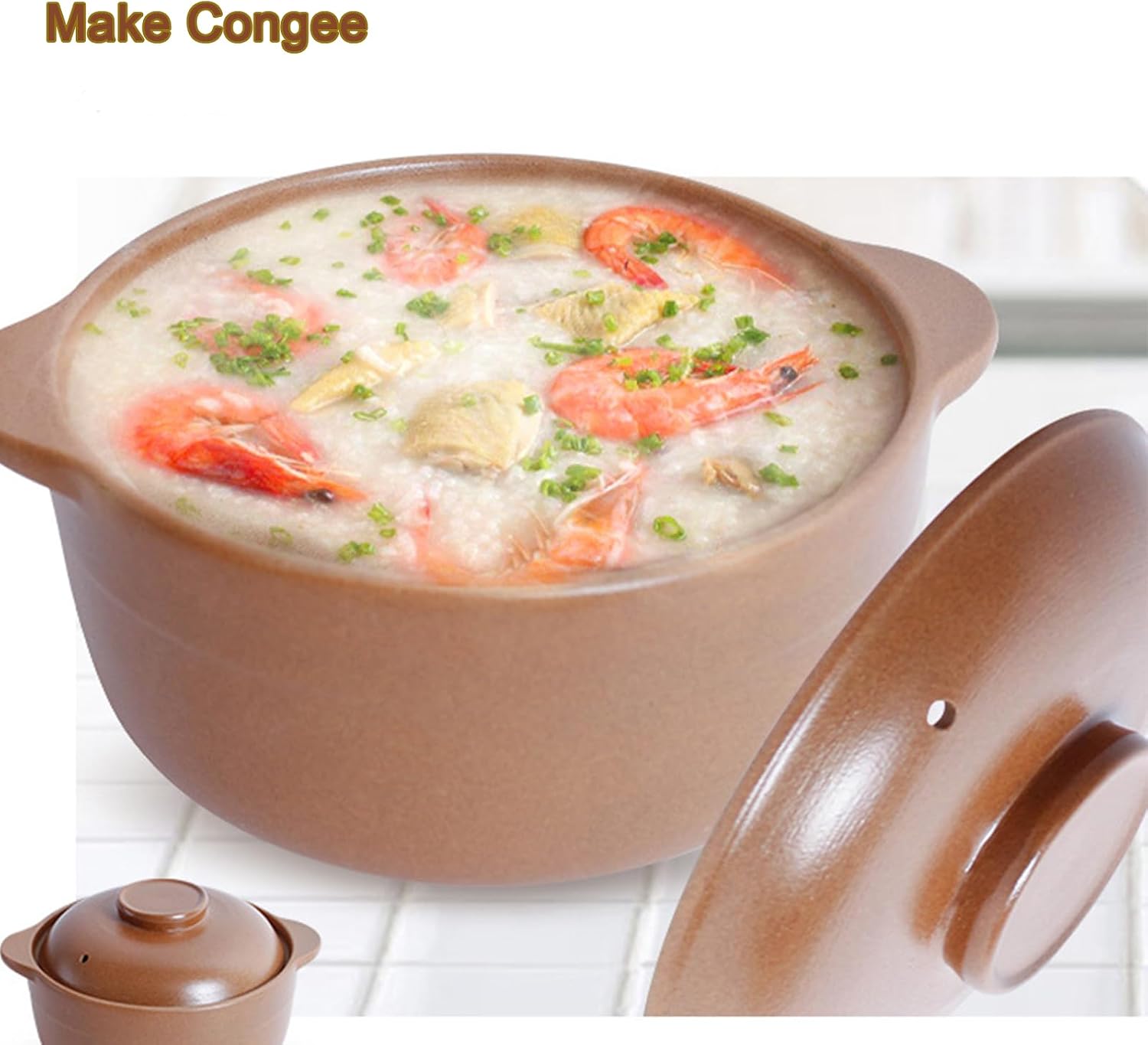 Clay Cooking Pot with Lid and Dual Handles - Round Ceramic Casserole for Soup and Stews, Uniform Heating Household Braiser Pan-Brown-0.3L/0.317Quart