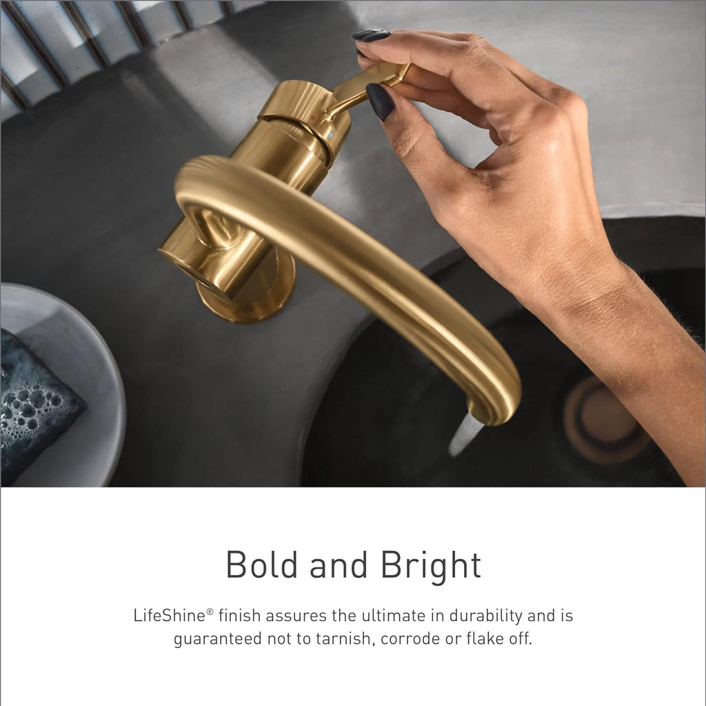 Moen Voss Brushed Gold Transitional Two-Handle High Arc Centerset Bathroom Faucet for 4-Inch 3-Hole Setup, 6901BG