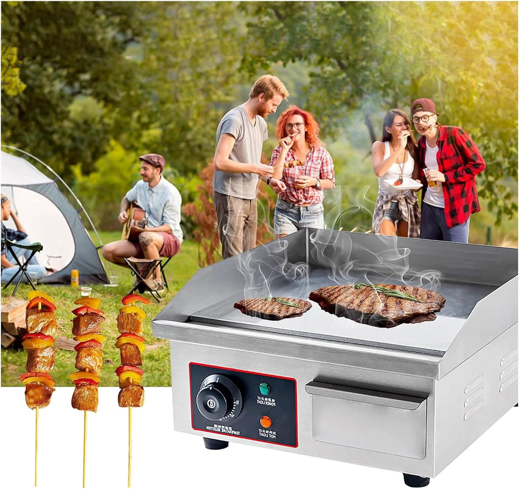 Commercial Electric Countertop, Electric Griddle Grill Nonstick Tabletop Hot Flat Griddle Home BBQ Flat Top with Adjustable Thermostatic Control Stainless Steel Restaurant Grill