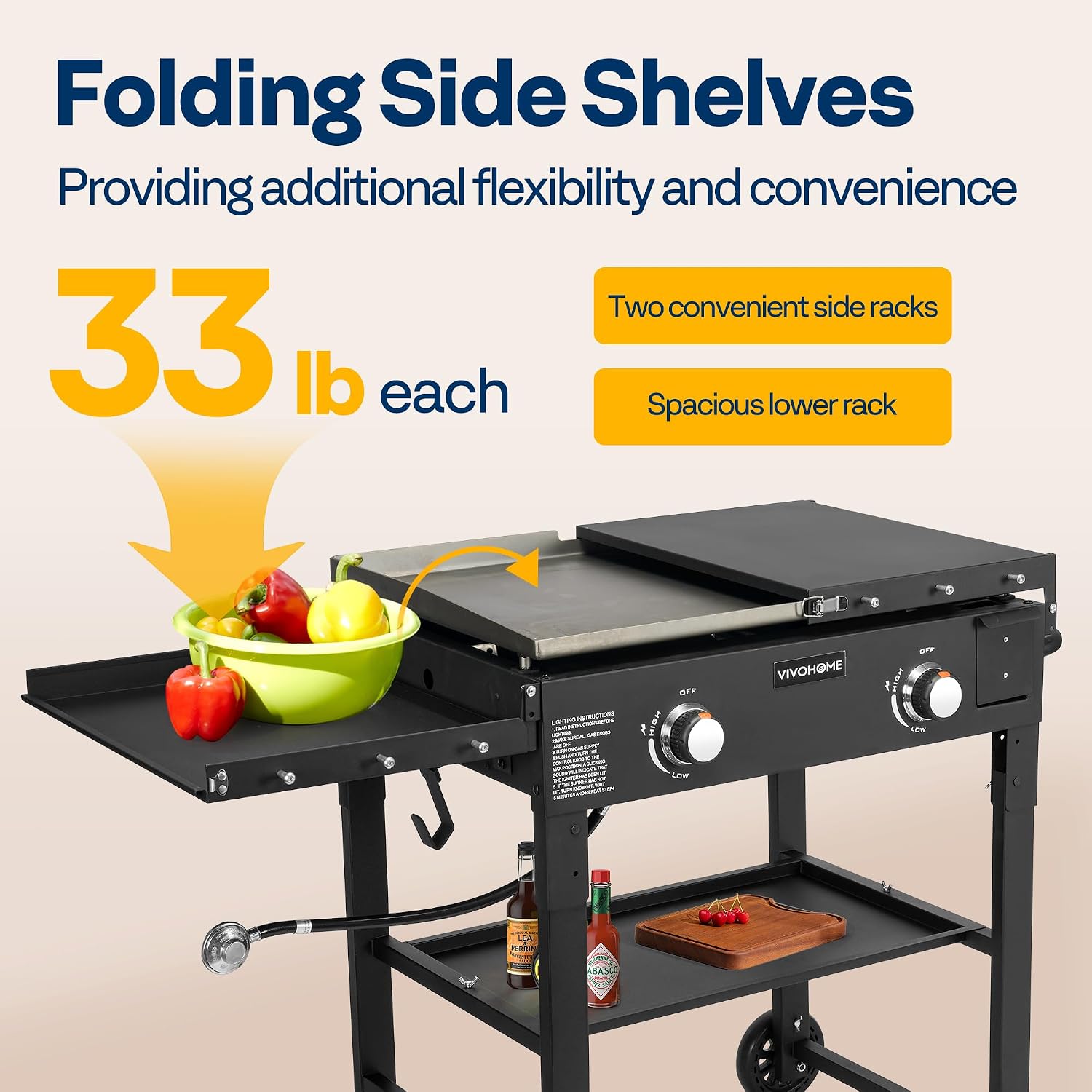 VIVOHOME 2-Burner 30,000 BTU Propane Gas Grill, Folding Flat Top Grill with Side Shelves, Picnics & Family BBQ, Heavy-Duty Rust-Resistant Griddle