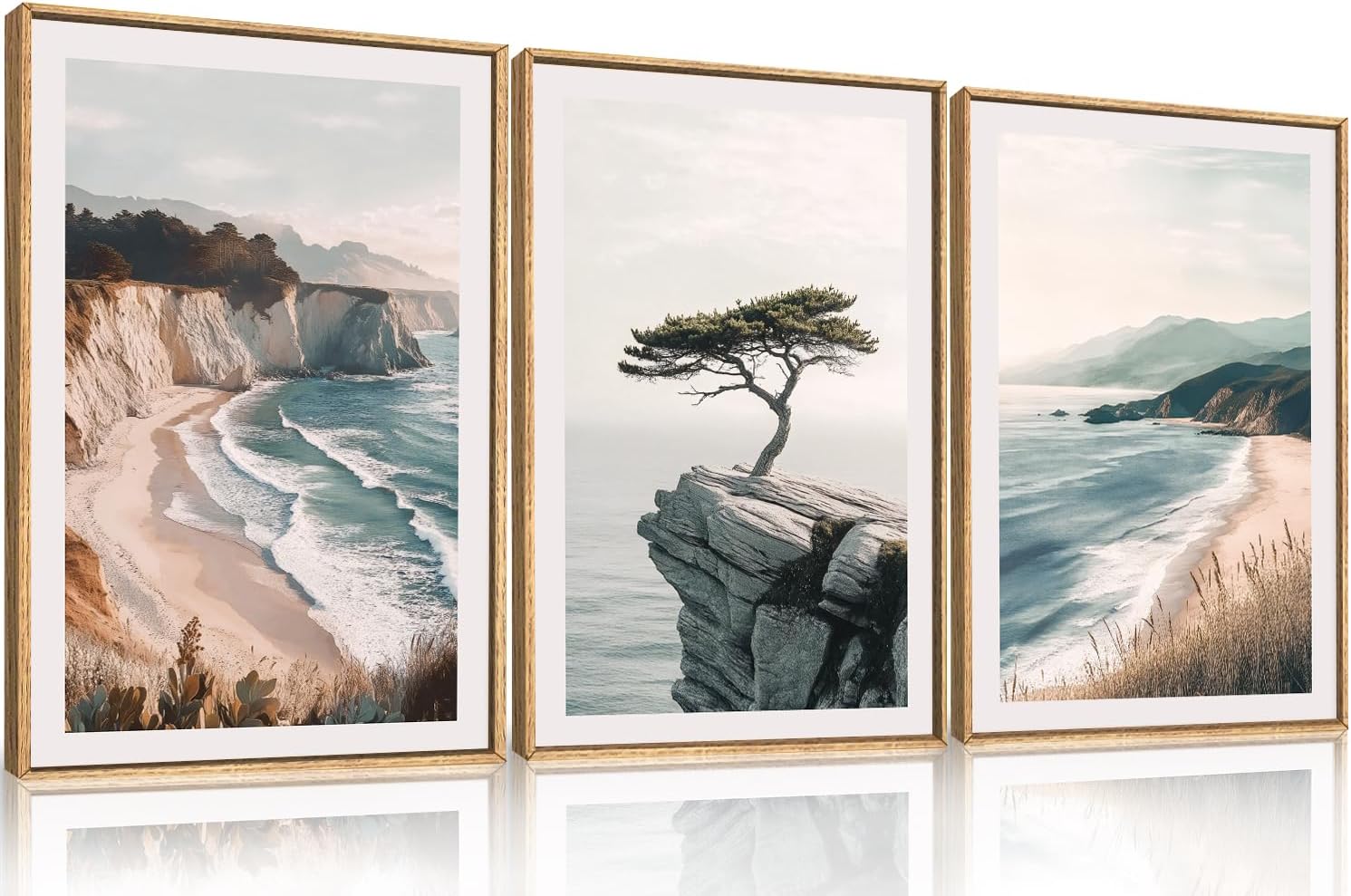 Celestdeco Amalfi Coastal Beach Framed Canvas Wall Art Set, Summer Ocean Wall Decor, Southwestern Beach Wall Painting, Ocean Seascape Art Prints for Living Room, Bedroom, Dining Room-24'x36'x3