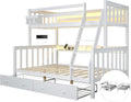 FJTJBSI Solid Wood Bunk Bed with Charging Station and LED Lights Detachable Bunk Bed Twin Over Twin with 2 Storage Drawers Full Size Bed Frame with Guardrail and Ladder for Kids Adults Bedroom