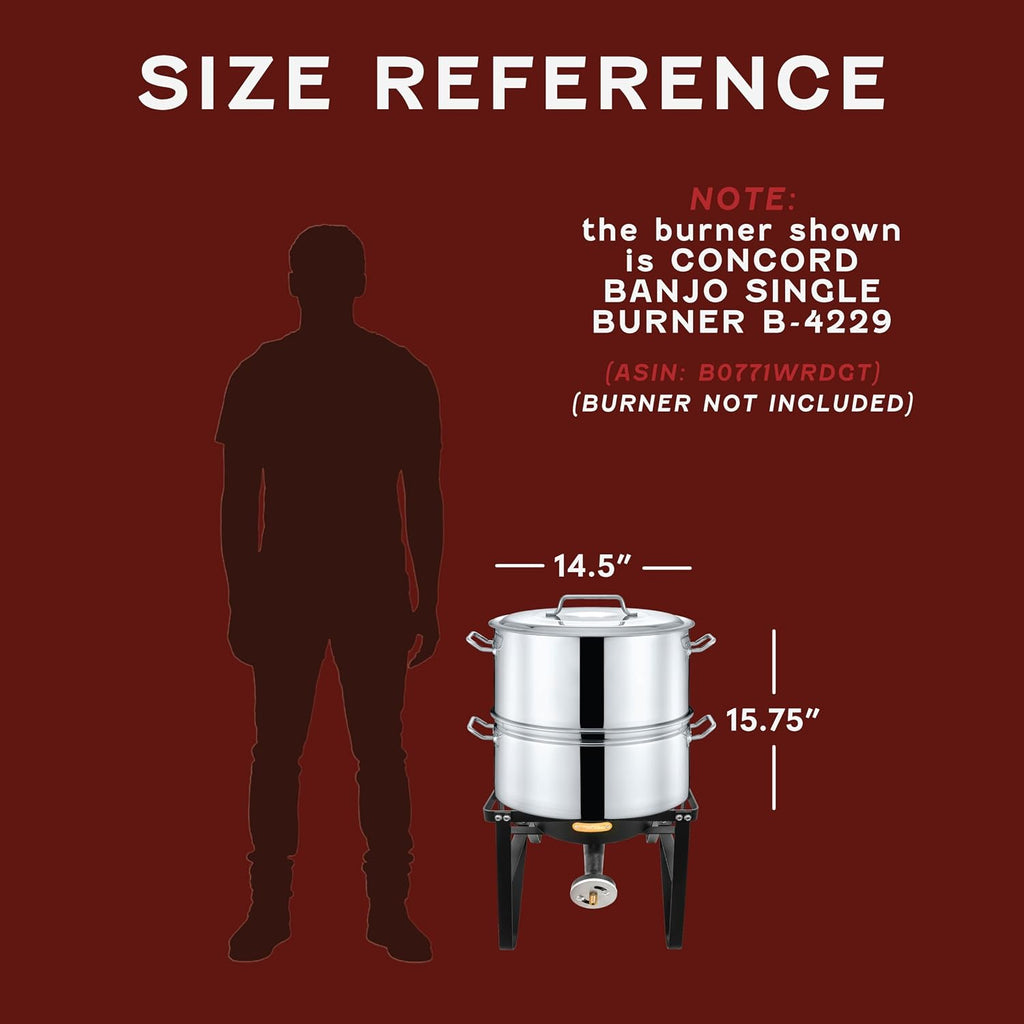CONCORD Extra Large Outdoor Stainless Steel Stock Pot Steamer and Braiser Combo. Great for steaming oysters, crab, crawfish and more (24 QT)