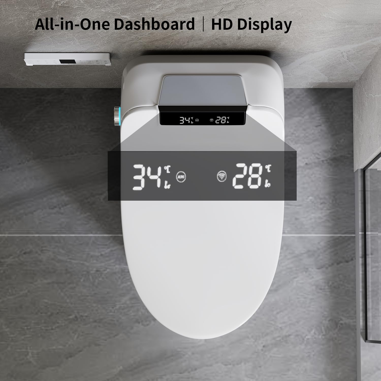 Smart Toilet with Elongated Bidet, Auto Open & Close, Auto Flush,Warm water massage, Heated Seat,Movement Drying, Night Light, Wireless Remote Control.