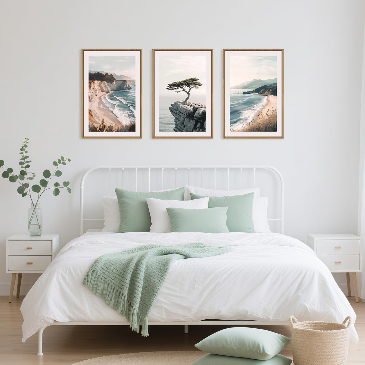 Celestdeco Amalfi Coastal Beach Framed Canvas Wall Art Set, Summer Ocean Wall Decor, Southwestern Beach Wall Painting, Ocean Seascape Art Prints for Living Room, Bedroom, Dining Room-24'x36'x3