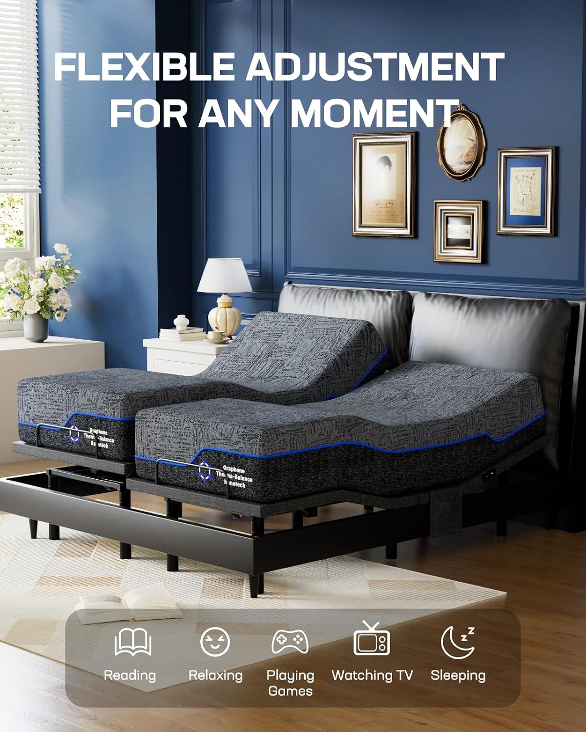 Marsail NS1 Massage Adjustable Base with Mattress Set, Twin XL Adjustable Bed Frame + 14-inch Cooling Gel Memory Foam Mattress, Dual Motor Bed Frame with Wireless Remote, CertiPUR-US Certified