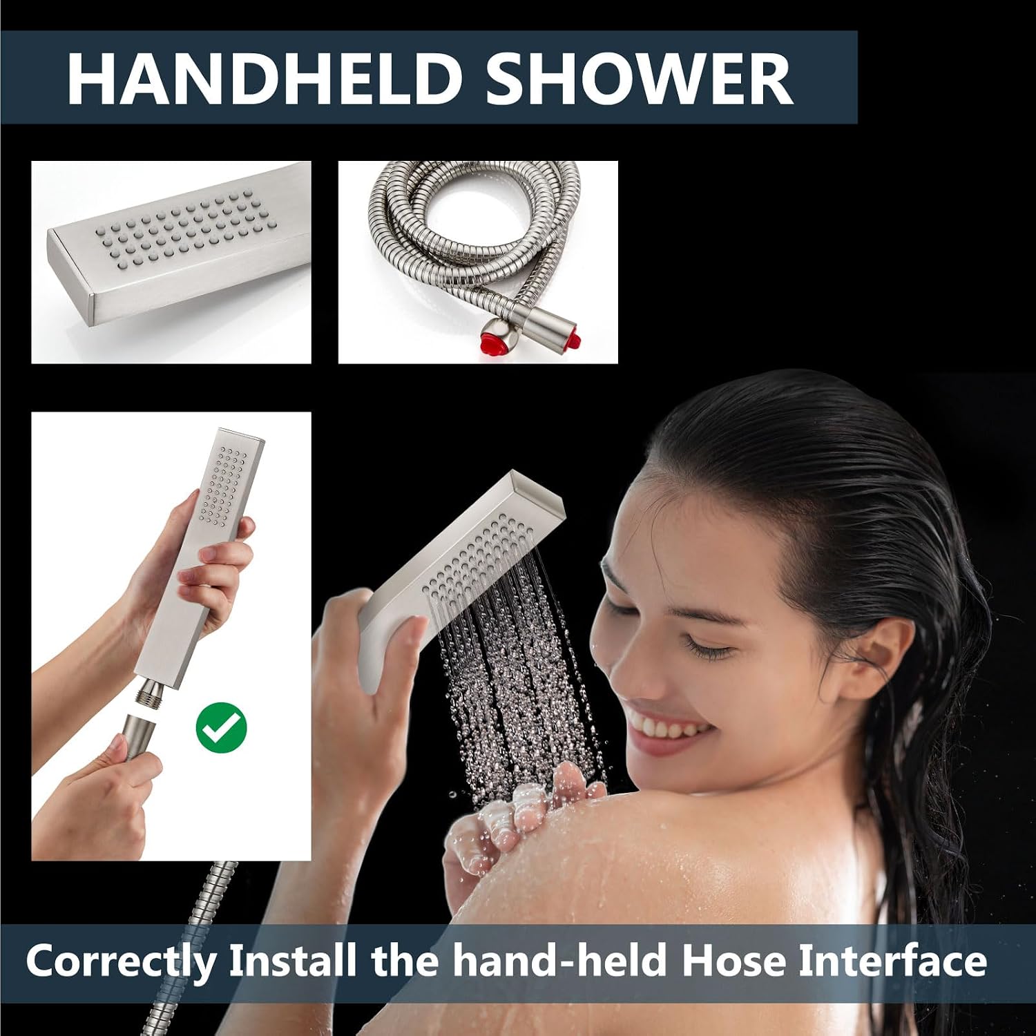 Aolemi Shower Faucet Set with Handheld Spray High Pressure Shower System Shower Faucets Sets Complete Rough-in Valve and Shower Trim Kit Wall Mount Rainfall 16 Inch LED Shower Head Brushed Nickel