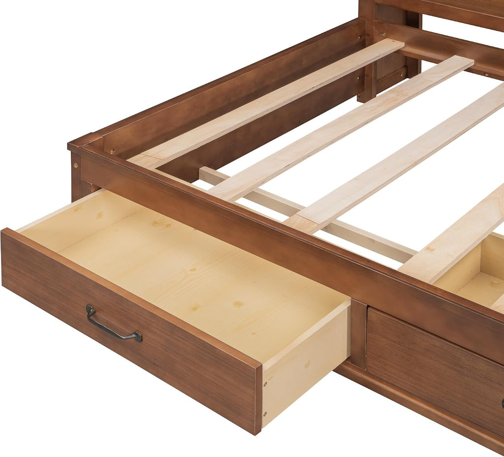 Harper & Bright Designs Twin Size Wooden Daybed with 3 Storage Drawers, Upper Soft Board, Shelf and a Set of Sockets and USB Ports, Twin Storage Bed for Small Living Space,Brown