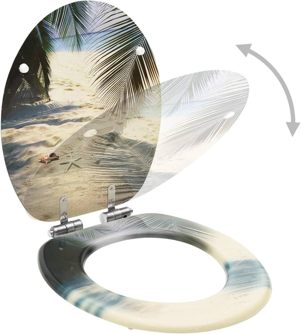 WC Toilet Seats with Soft Close Lid 2 pcs MDF Beach Design Toilet & Bidet Seats