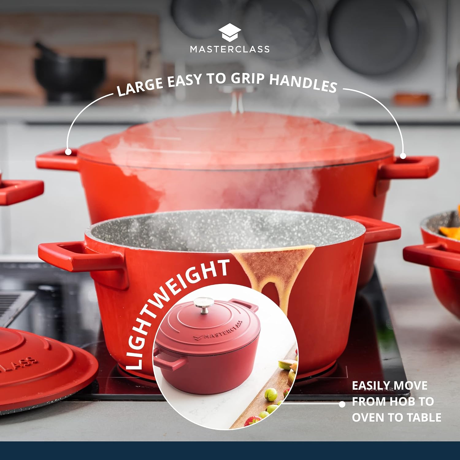 MasterClass Cast Aluminium Red Casserole Dish, 28cm, 5 Litre, Gift Boxed