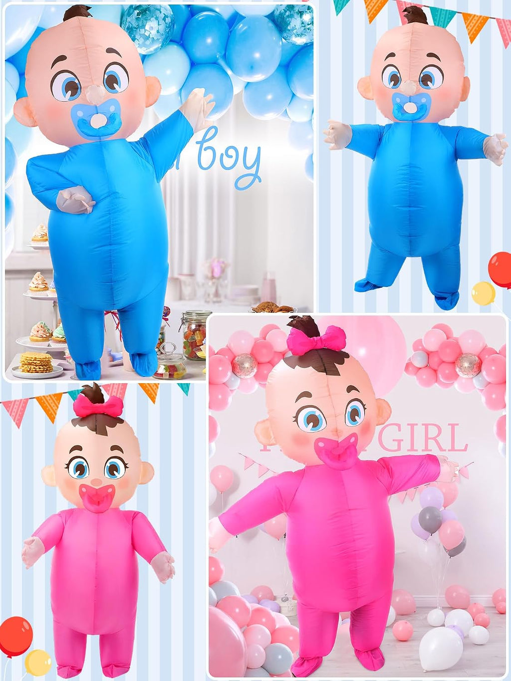 Ramede 2 PCS Giant Inflatable Baby Costume - Gender Reveal Ideas Boy & Girl Blow Costume Outfit for Adult Baby Shower Gender Reveal Party Cosplay Supplies