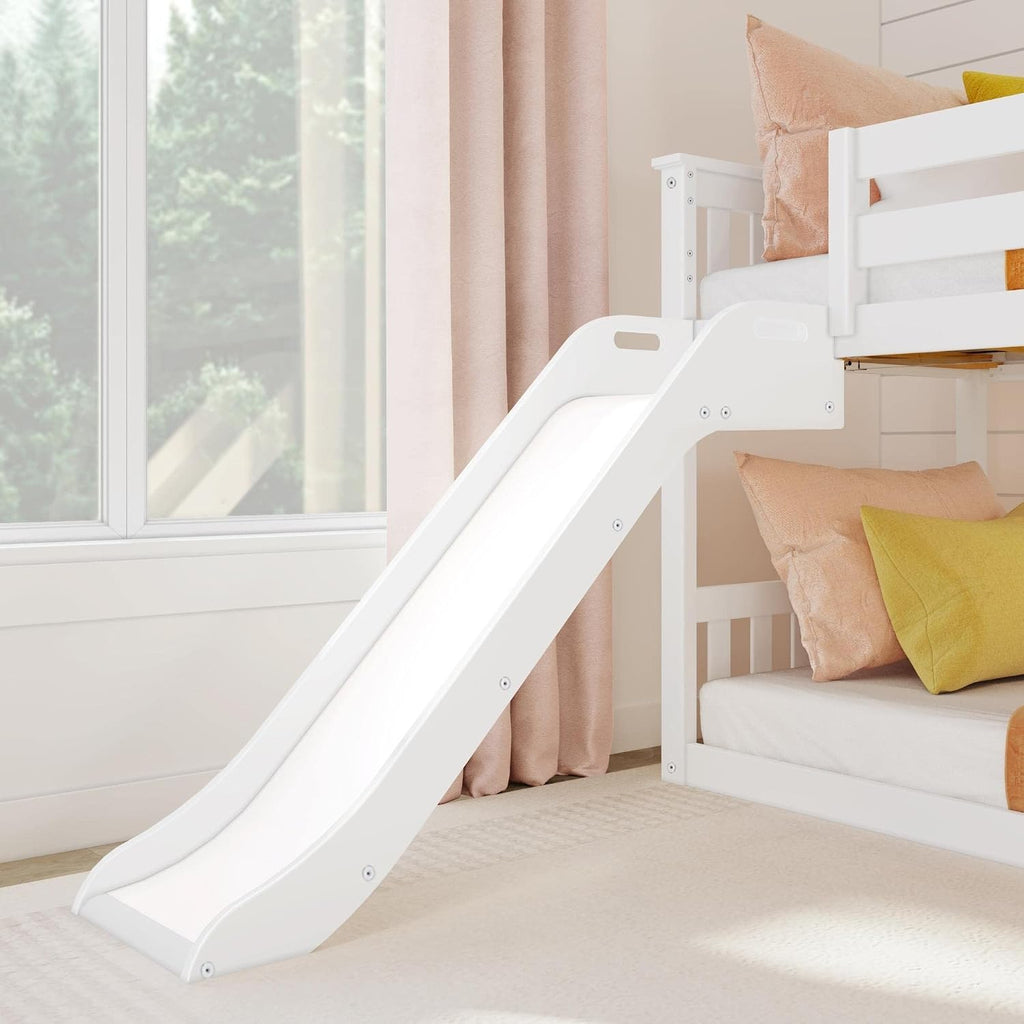 Max & Lily Solid Wood Twin Over Twin Size Low Bunk Beds for Kids with Slide and Ladder, 400 lbs Weight Capacity, 14' Safety Guardrail, Anti-Slip Steps, White