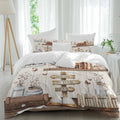 Prime Leader Vintage Duvet Cover Set Queen Size 4 Pieces Welcome to Your Home Farmhouse Cotton Bottle Bedding Set with Zipper Closure, 1 Comforter Cover 92x106 Inches 1 Flat Sheet & 2 Pillow Cases