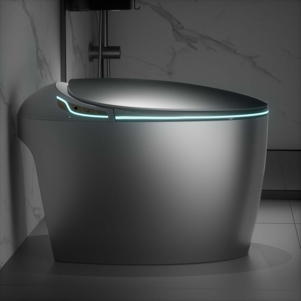 Black Smart Toilet with Bidet Built In, Luxury Elongated Electric Toilet with Heated Seat&Foot Sensor, 1.28 GPF Dual Flush, Auto Open/Close Seat, Warm Water&Dryer, Multiple Washing Modes (Grey)