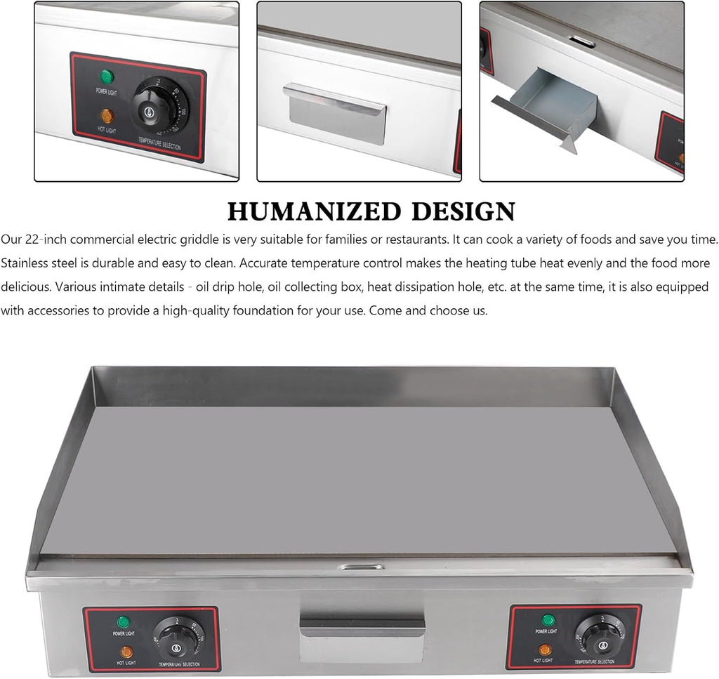 Topteng 30' Commercial Electric Griddle, Commercial Griddle Electric Flat Top Griddle Stainless Steel Countertop Griddle Grill 4400W with Drip Hole, 50-300℃ Griddle for Restaurants Home