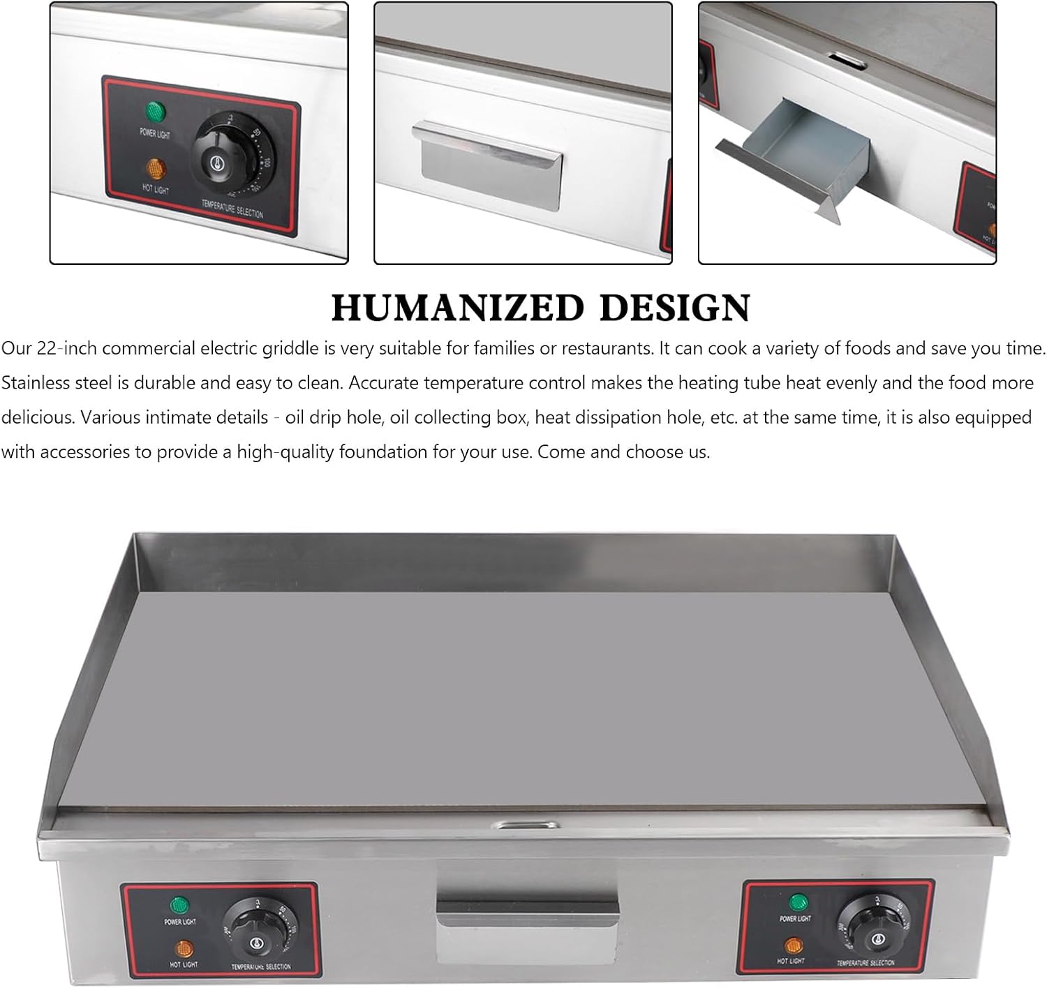 Topteng 30' Commercial Electric Griddle, Commercial Griddle Electric Flat Top Griddle Stainless Steel Countertop Griddle Grill 4400W with Drip Hole, 50-300℃ Griddle for Restaurants Home