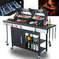 Gas and Charcoal Grill Combo, 3 Burner Gas Grill with Side Burner & Enameled Cast Iron Cooking Grids, 37230 Btu Stainless Steel Burner Barbecue Grills for Patio, Camping, 504 SQIN Cook Area