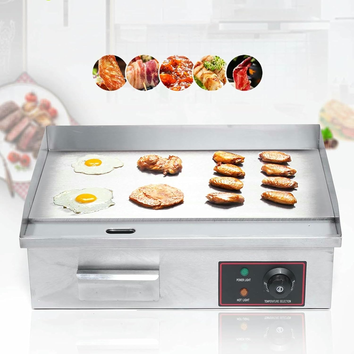 3000W Commercial Electric Griddle, Flat Top Grill-Stainless Steel Electric Griddles with Adjustable Temperature Control 122℉-572℉ for Kitchen, Restaurant,