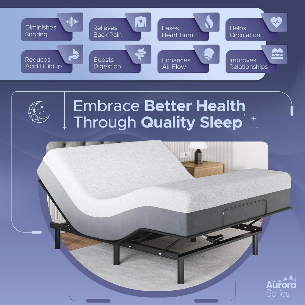 Celestial Aurora Adjustable Bed Base (Frame) + 10 inch Gel Memory Foam Mattress (Medium), Easy Assembly, Head and Foot Lift, Zero Gravity, Memory Positions, CertiPUR-US Bed - Full