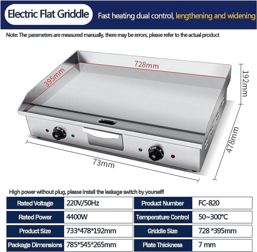 BaNbe Electric Griddle, Commercial Electric Flat Top Griddle Teppanyaki Stainless Steel Grill Adjustable Thermostatic Control, 122°F-572°F, Nonstick Countertop Hot Plate For Home Restaurant, 20240115
