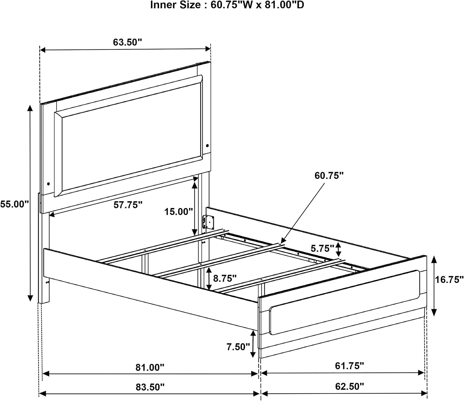 Coaster Home Furnishings Caraway Contemporary 5-Piece Bedroom Set Fabric Upholstered Queen Size LED Panel Bed Frame 55-inch Headboard White 224771Q-S5