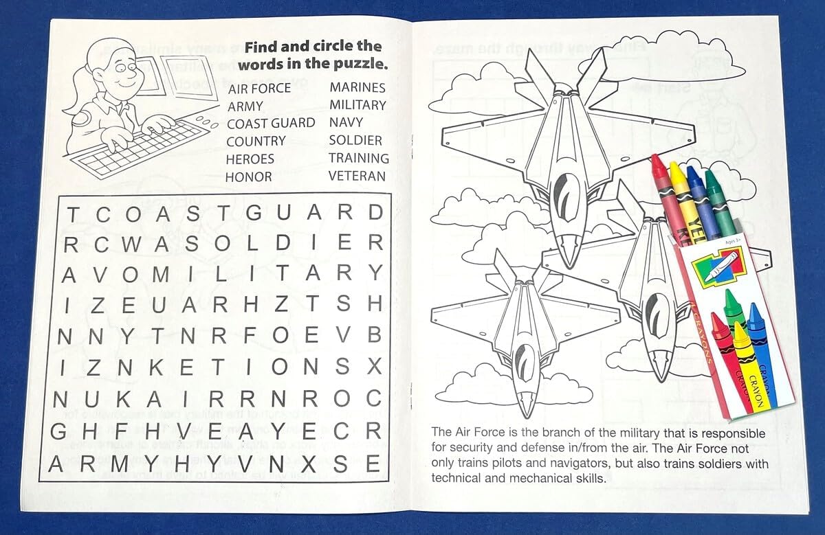 ZOCO – Patriotic Custom Coloring & Activity Books for Kids (250 Bulk Pack, With Crayons) – American Heroes Theme for 4th of July, Veterans Day & Military Events