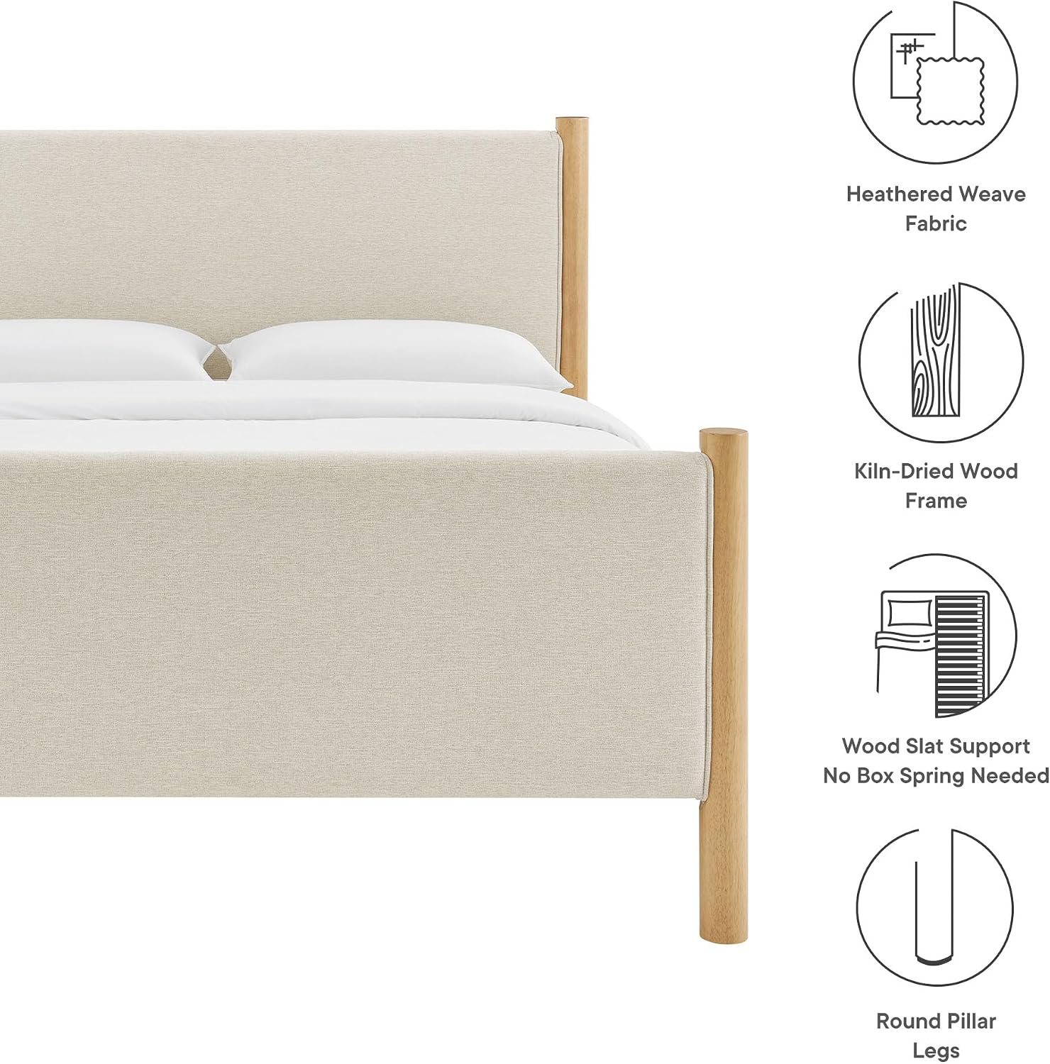 Modway Maven Full Bed Frame in Ivory Oak with Upholstered Fabric Headboard and Footboard – Wood Full Platform Bed Frame – No Box Spring Needed