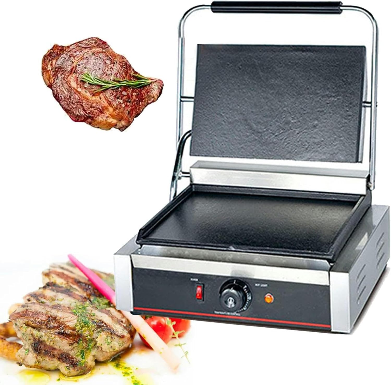 Large Electric Griddle Hot Cooking Plate, Commercial Stainless Steel Adjustable Countertop Hot Plate BBQ Grill, Heavy Duty Restaurant Nonstick Countertop Griddle for Home Barbecue